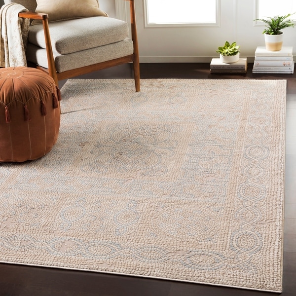 Lucca Beige Distressed Mosaic Area Rug - 3'11" x 5'7"