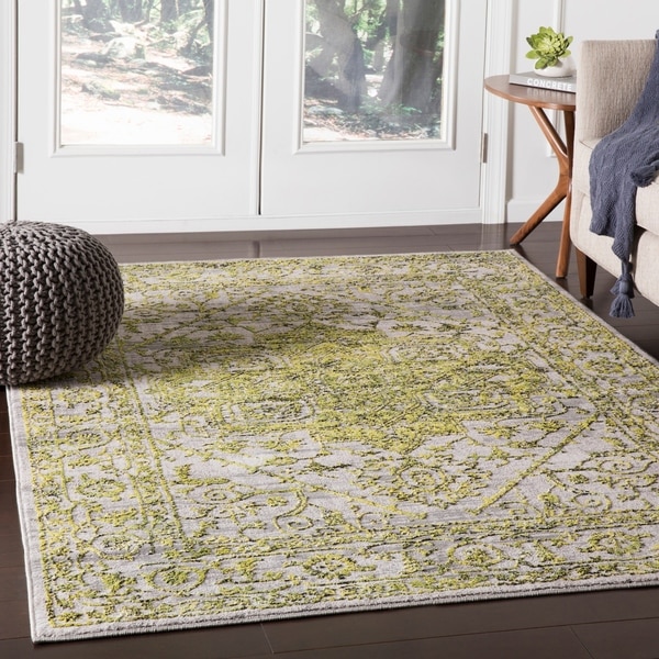 Nirmal Bright Yellow Contemporary Floral Area Rug - 2' x 3'