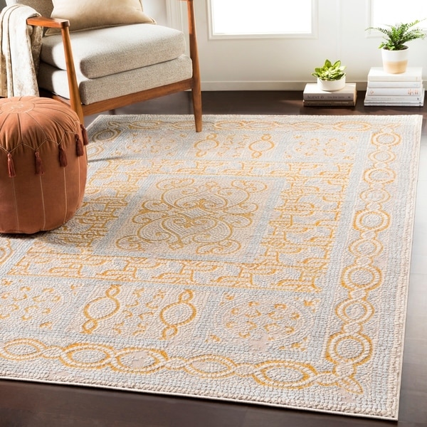 Lucca Yellow Distressed Mosaic Area Rug - 6'7" x 9'6"