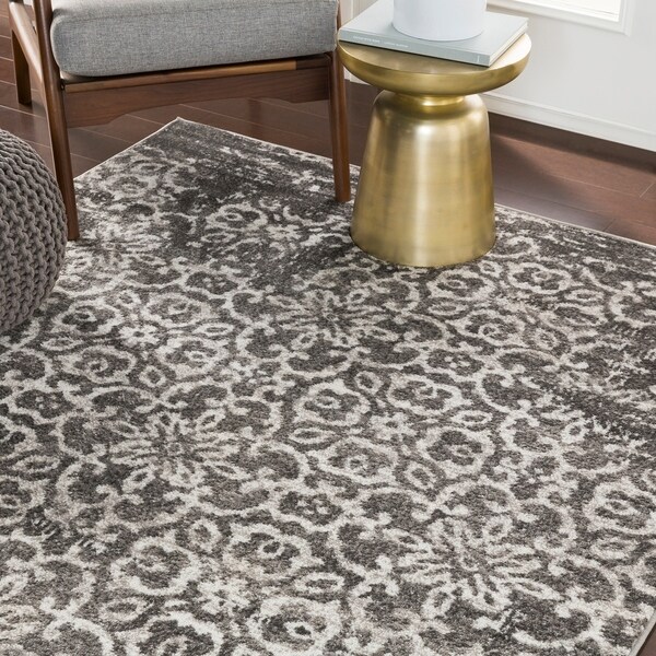 Tours Dark Gray Overdyed Damask Area Rug - 5'3" x 7'3"