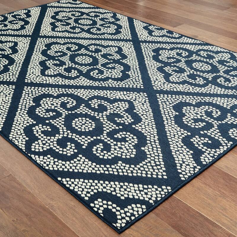 Style Haven Marianna Medallion Lattice Navy/Beige Indoor-Outdoor Rug