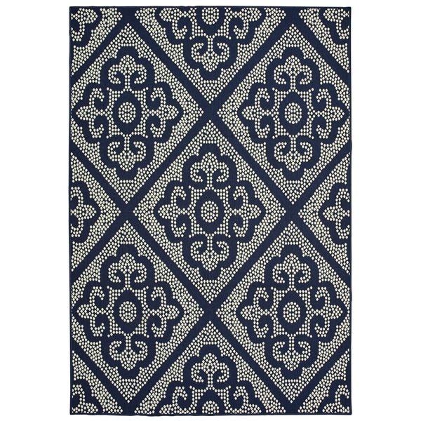 Havenside Home Kaktovik Medallion Lattice Navy/ Ivory Loop Pile Indoor/ Outdoor Area Rug - 7'10" x 10'10"