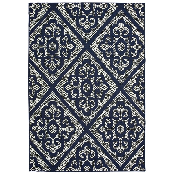 Havenside Home Kaktovik Medallion Lattice Navy/ Ivory Loop Pile Indoor/ Outdoor Area Rug - 8'6" x 13'