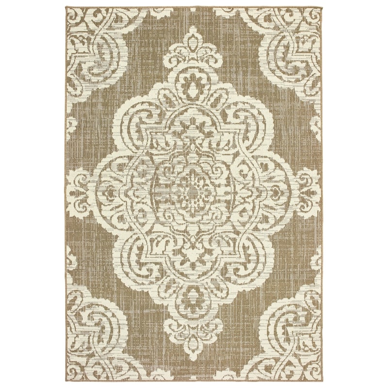 Style Haven Marianna Center Medallion Loop Pile Indoor Outdoor Rug - 2'5" x 4'5" - Tan/Off-White