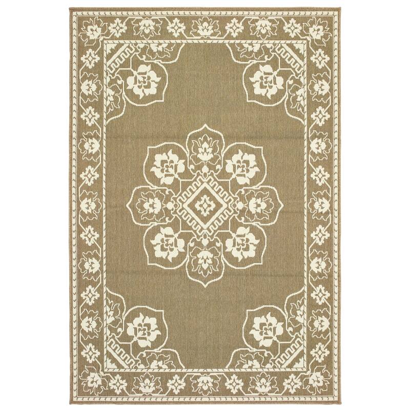 Style Haven Marianna Bordered Medallion Loop Pile Indoor Outdoor Area Rug - 2'5" x 4'5" - Tan/Off-White