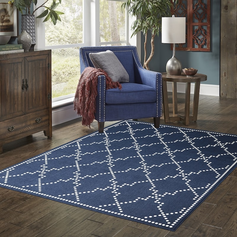 Style Haven Marianna Geometric Trellis Indoor Outdoor Area Rug - 2'5" x 4'5" - Navy/Off-White