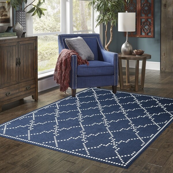 Havenside Home Herendeen Bay Geometric Trellis Navy/ Ivory Loop Pile Indoor/ Outdoor Area Rug - 8'6" x 13'