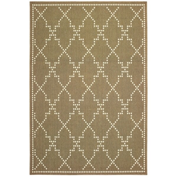 Havenside Home Herendeen Bay Geometric Trellis Tan/ Ivory Loop Pile Indoor/ Outdoor Area Rug - 7'10" x 10'10"