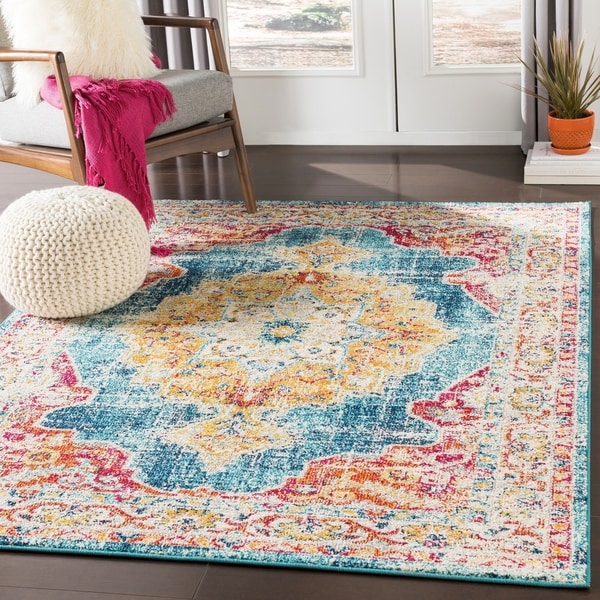 Mirvet Teal & Orange Vintage Distressed Medallion Area Rug - 5'3" x 7'3"