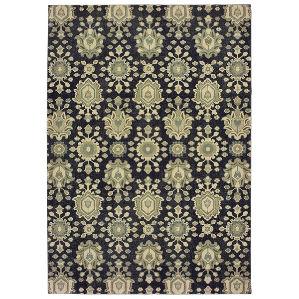 All Over Floral Medallion Navy/ Ivory Dense Pile Area Rug - 7'10" x 10'10"