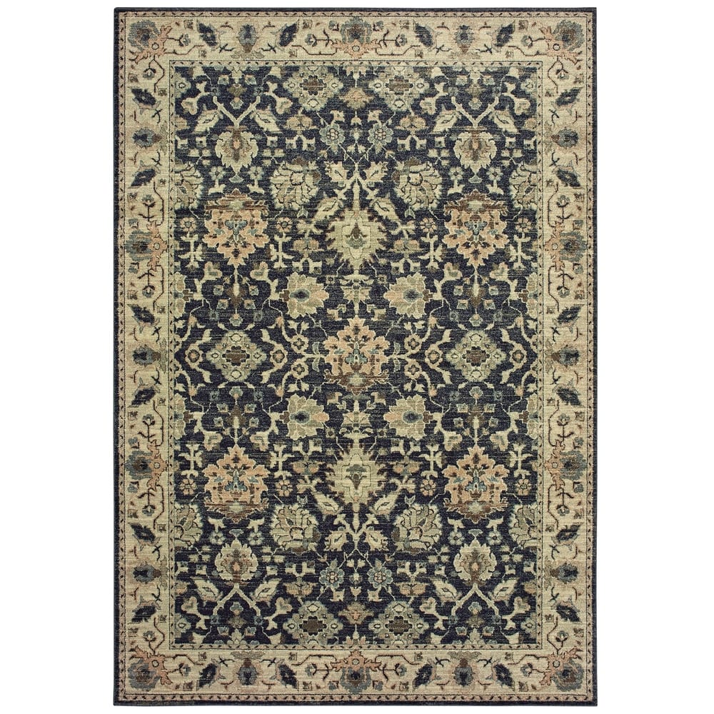 Vista Home Kutina Bordered Ivory and Navy Dense Pile Area Rug