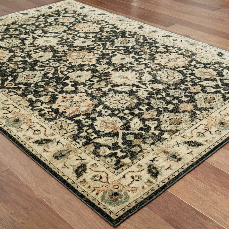 Vista Home Kutina Bordered Ivory and Navy Dense Pile Area Rug