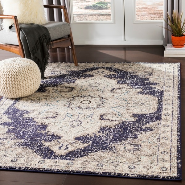 Chahira Charcoal Vintage Distressed Medallion Area Rug - 7'10" x 10'3"