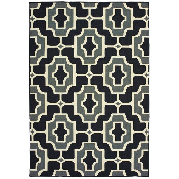Havenside Home Pavlof Bay Geometric Tile Black/ Grey Loop Pile Indoor/ Outdoor Area Rug - 1'9" x 3'9"
