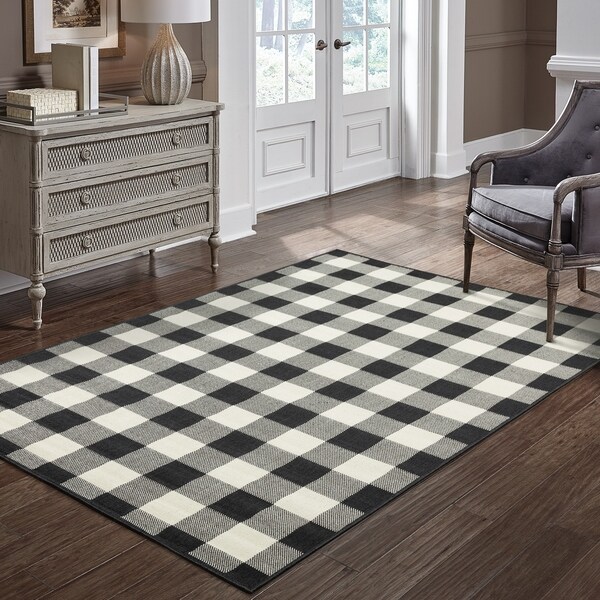 The Gray Barn Garland Gale Gingham Check Black/ Ivory Loop Pile Indoor-Outdoor Area Rug - 1'9" x 3'9"