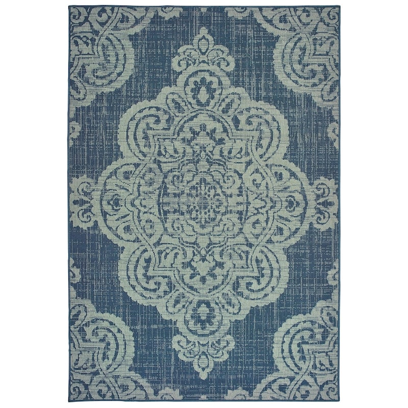 Style Haven Marianna Center Medallion Loop Pile Indoor Outdoor Rug - 6'7" x 9'6" - Navy/Grey
