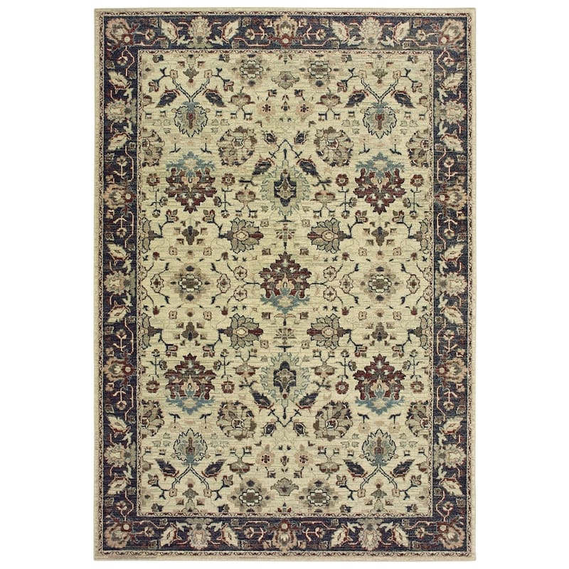 Vista Home Kutina Bordered Ivory and Navy Dense Pile Area Rug