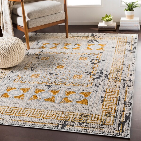 Padua Yellow & Gray Distressed Mosaic Area Rug - 3'11" x 5'7"