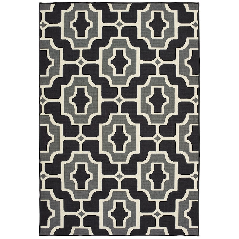 Style Haven Marianna Geometric Tile Black/ Grey Loop Pile Indoor Outdoor Area Rug - 8'6" x 13'