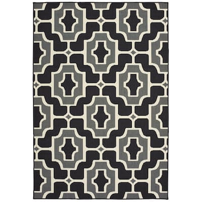 Style Haven Marianna Geometric Tile Black/ Grey Loop Pile Indoor Outdoor Area Rug