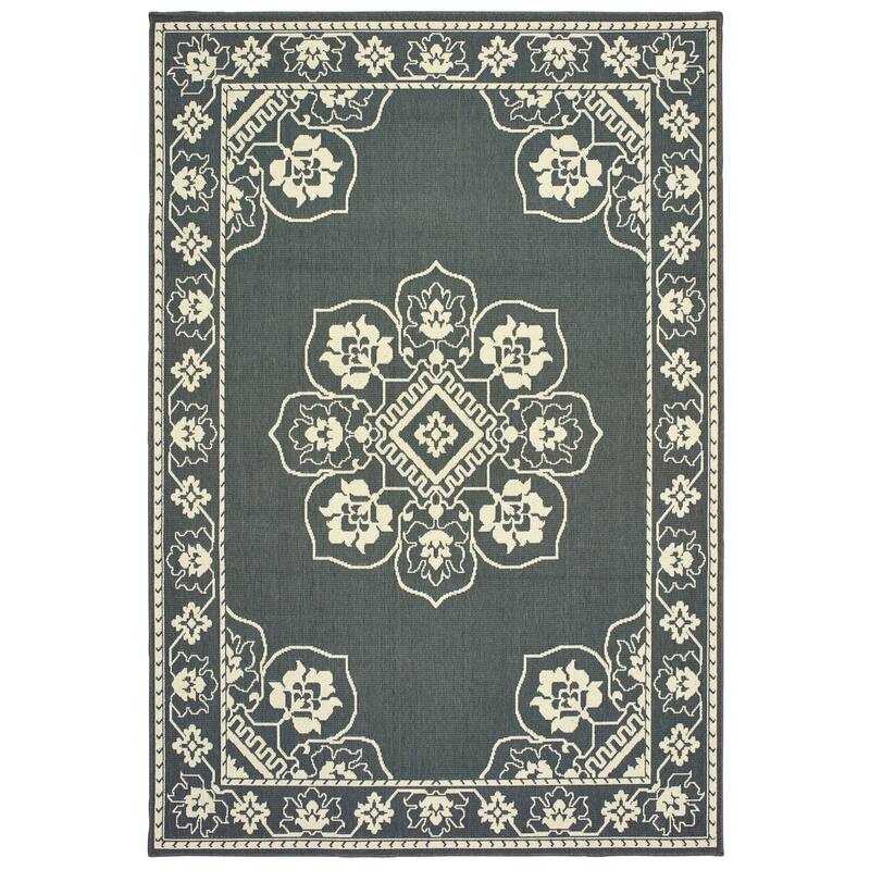 Style Haven Marianna Bordered Medallion Loop Pile Indoor Outdoor Area Rug