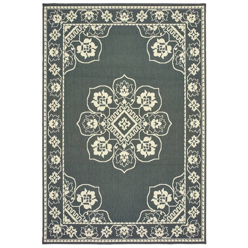 Style Haven Marianna Bordered Medallion Loop Pile Indoor Outdoor Area Rug