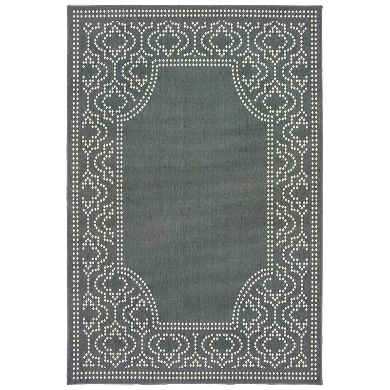 Style Haven Marianna Border Loop Pile Indoor Outdoor Area Rug - 7'10" x 10'10" - Grey/Off-White