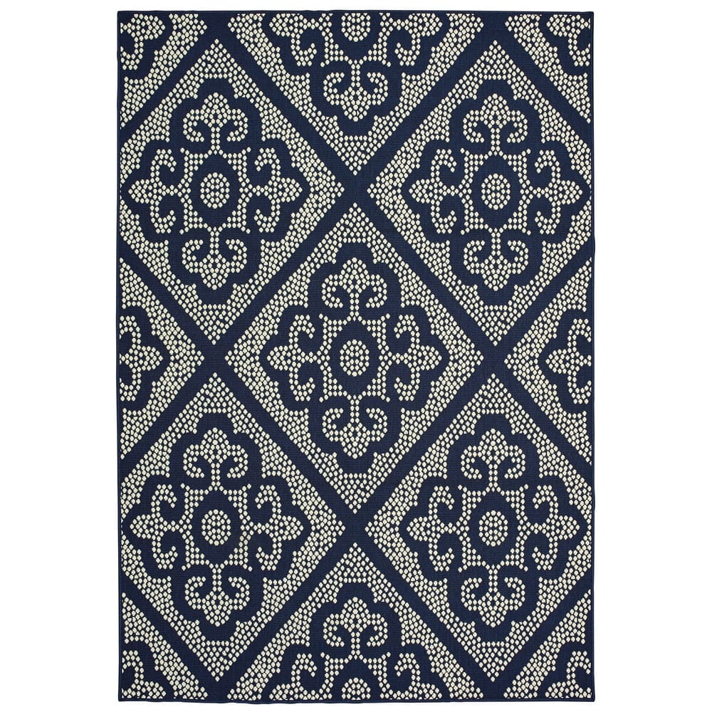 Style Haven Marianna Medallion Lattice Navy/Beige Indoor-Outdoor Rug
