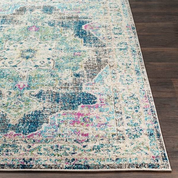 Shop Mirvet Teal Navy Vintage Distressed Medallion Area Rug 7