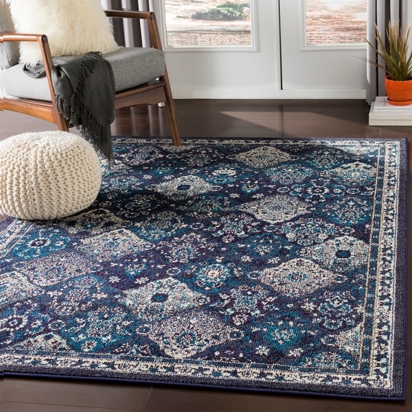 Besma Navy & Gray Traditional Medallion Area Rug - 7'10" x 10'3"