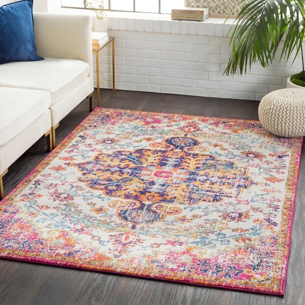 Caressa Navy Distressed Bohemian Medallion Area Rug - 3'11" x 5'7"