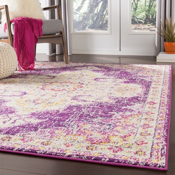 Chahira Fuchsia Vintage Distressed Medallion Area Rug - 5'3" x 7'3"