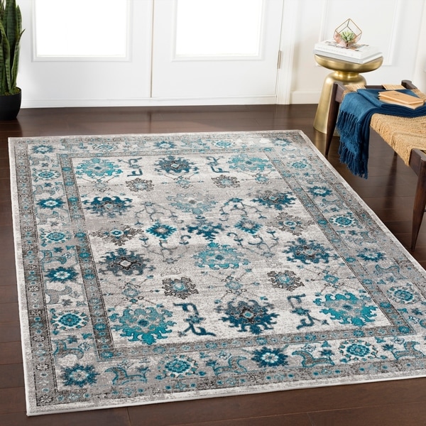 Swinton Teal & Gray Vintage Traditional Area Rug (7'10" x 10'3") - 7'10" x 10'3"