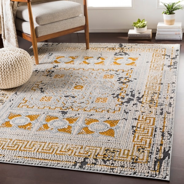 Padua Yellow & Gray Distressed Mosaic Area Rug - 2' x 3'