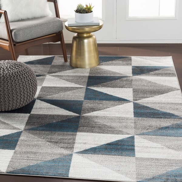 Metz Blue & Gray Mid-Century Geometric Area Rug - 5'3" x 7'3"