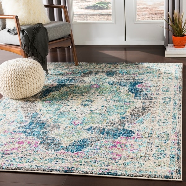 Mirvet Teal & Navy Vintage Distressed Medallion Area Rug - 5'3" x 7'3"