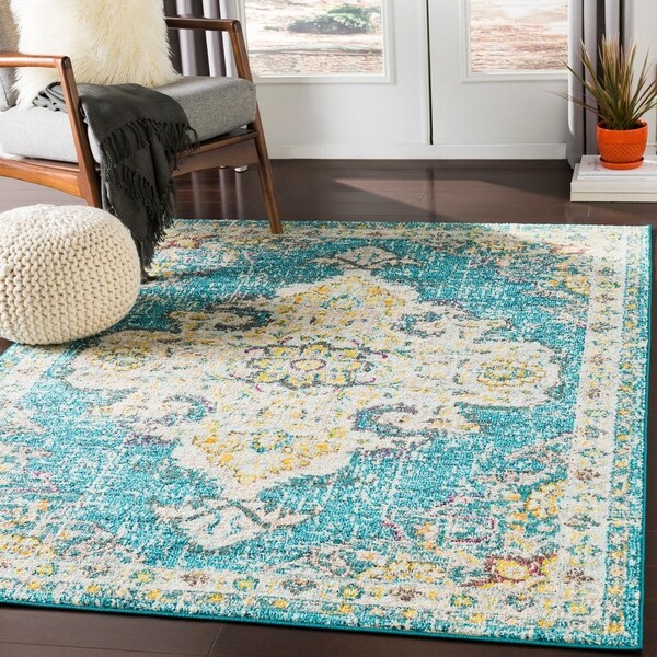Chahira Teal Vintage Distressed Medallion Area Rug 6 7 X 9 Chahira Teal Vintage Distressed Medallion Area Rug 6 X27 7