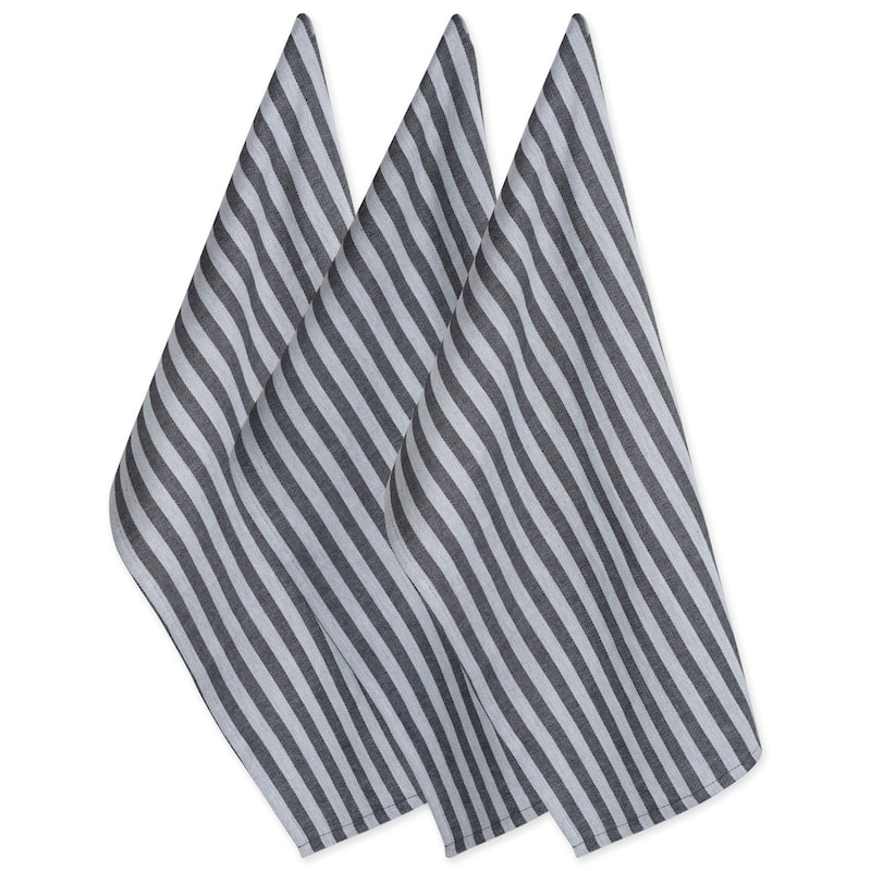 Design Imports Black & White Dishtowel Set of 3 (28 inches long x 18 inches wide) - Black/White - Stripe