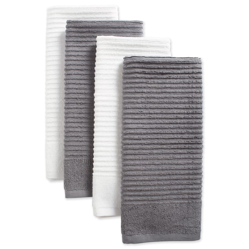 Design Imports Assorted Ribbed Terry Dishtowel Set of 4 (26 inches long x 16 inches wide) - gray