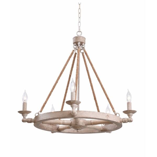 Shop Evelyn 5 Light Chandelier Weathered White With Rope