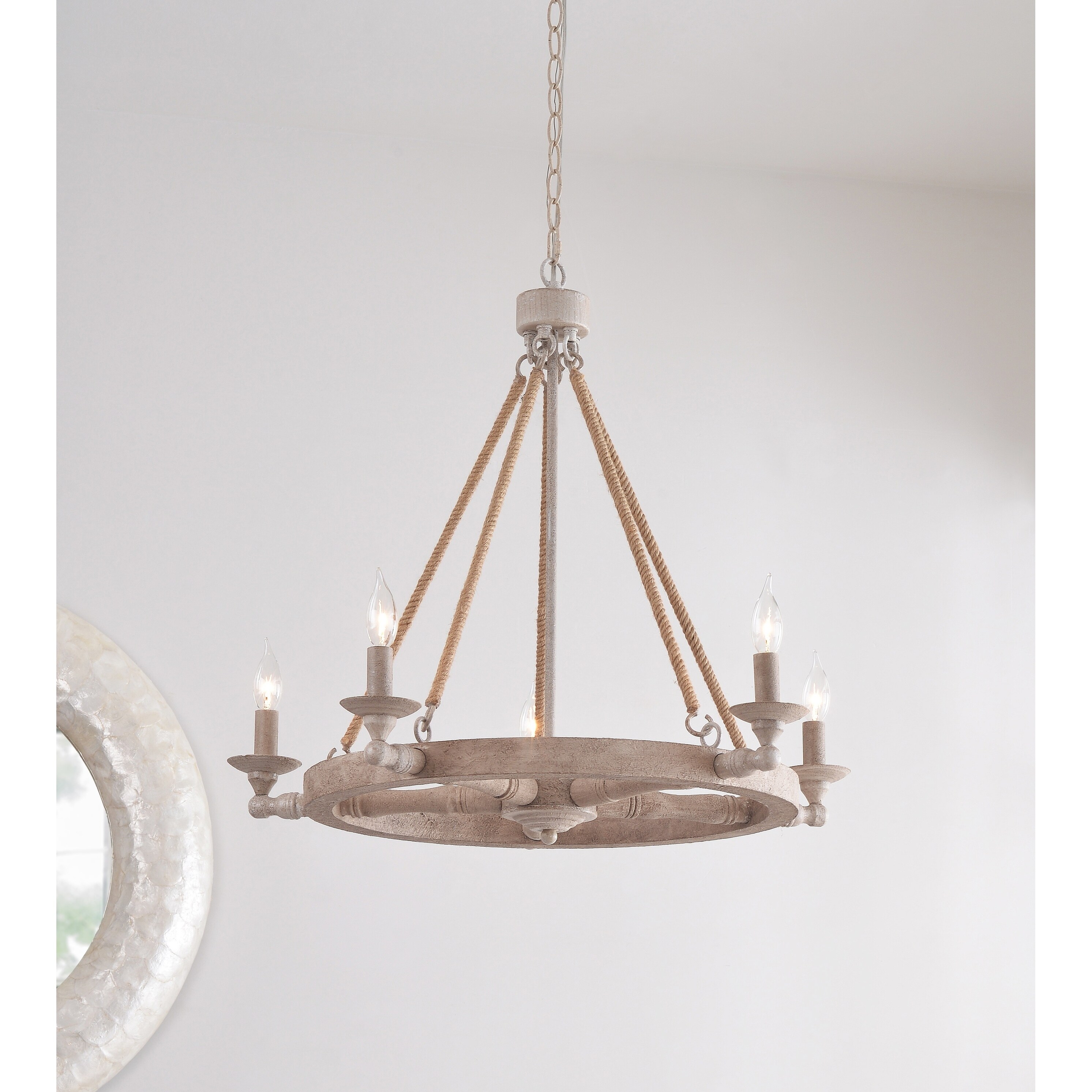 Evelyn 5 Light Chandelier - Weathered White with Rope - Chandeliers For Bedrooms by Overstock.com