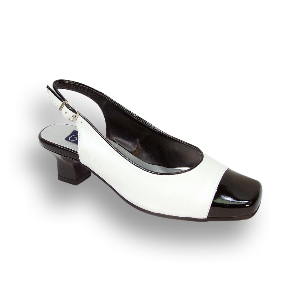 white slingback low heel shoes