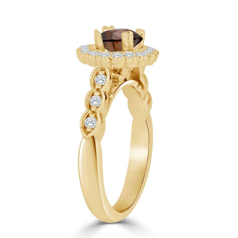Auriya 14k Gold Vintage Inspired 1 1/2ct TDW Round Brown Diamond Floral Halo Engagement Ring