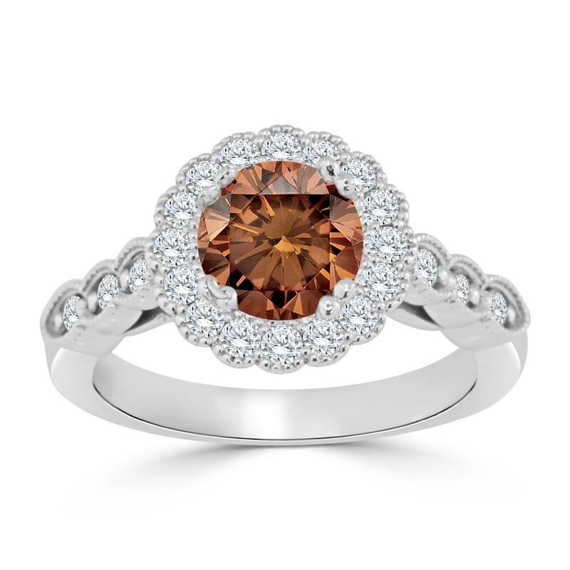 Auriya 14k Gold Vintage Inspired 1 1/2ct TDW Round Brown Diamond Floral Halo Engagement Ring