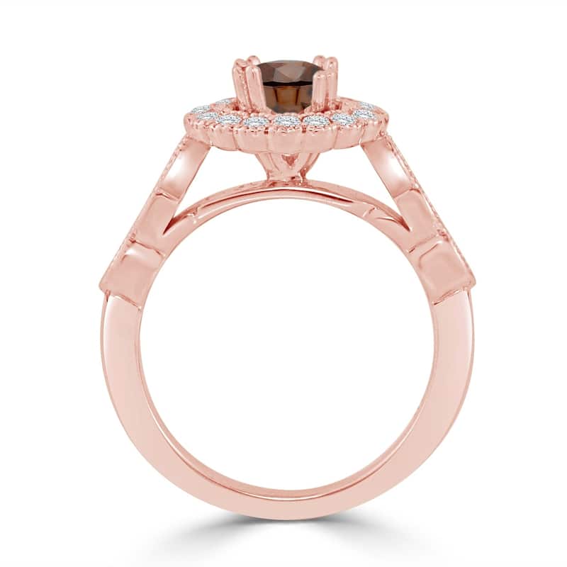 Auriya 14k Gold Vintage Inspired 1 1/2ct TDW Round Brown Diamond Floral Halo Engagement Ring