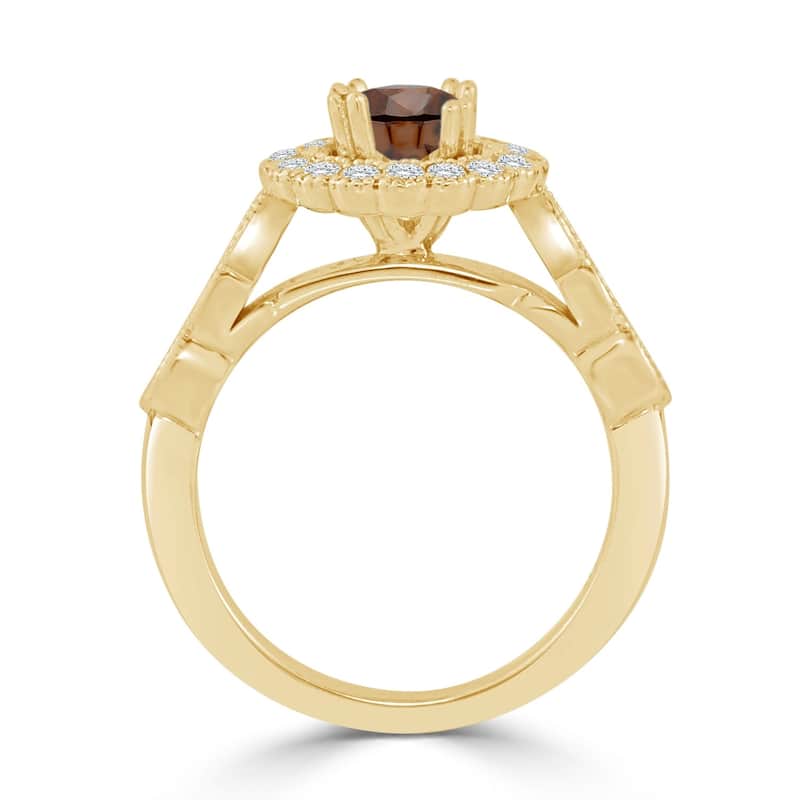 Auriya 14k Gold Vintage Inspired 1 1/2ct TDW Round Brown Diamond Floral Halo Engagement Ring