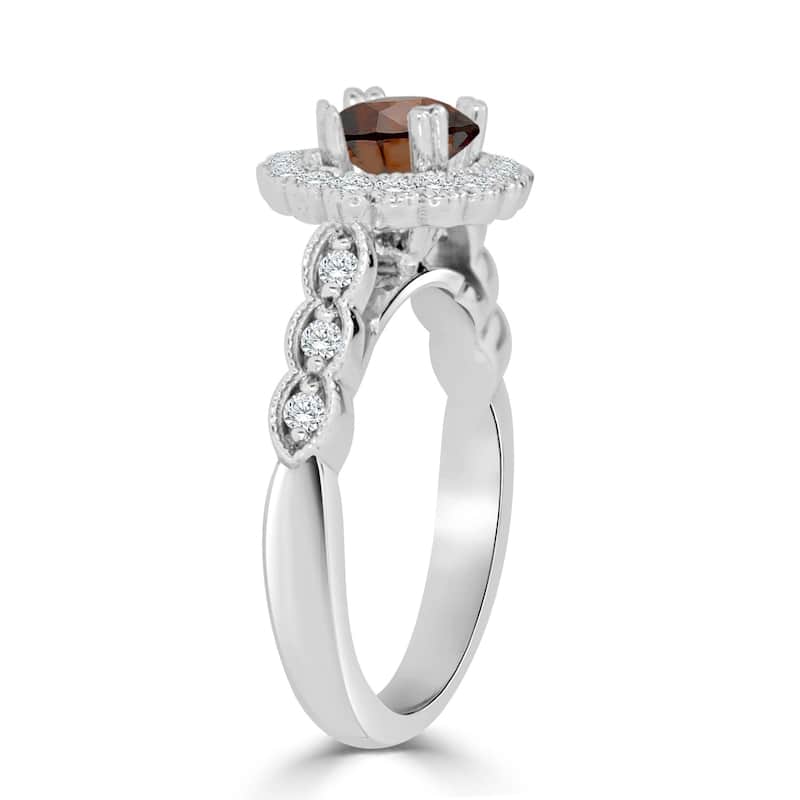 Auriya 14k Gold Vintage Inspired 1 1/2ct TDW Round Brown Diamond Floral Halo Engagement Ring