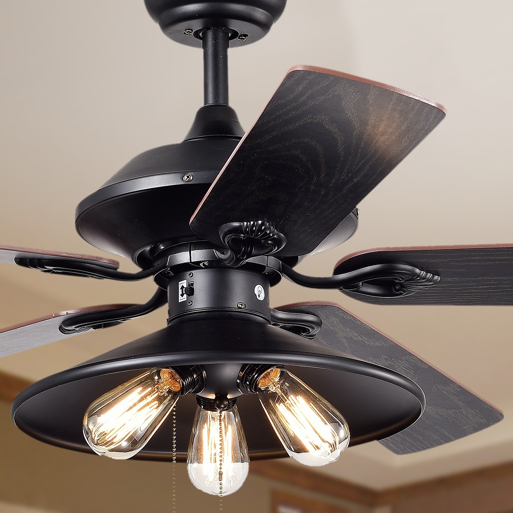 Upille 3 Light Metal 5 Blade 52 Inch Matte Black Ceiling Fan Optional Remote Available On Sale Overstock 21723973