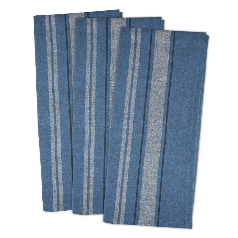 DII French Stripe Woven Dishtowel Set of 3 - Blue Chambray