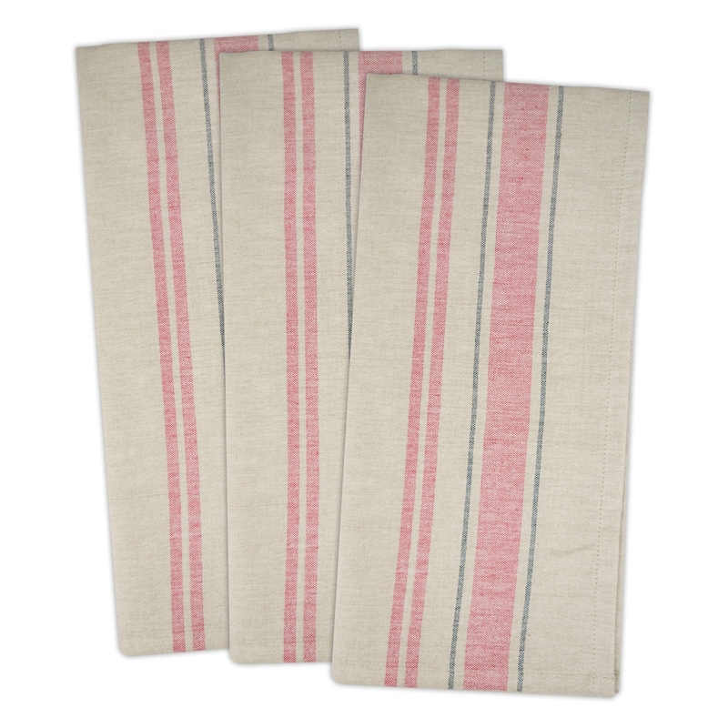 DII French Stripe Woven Dishtowel Set of 3 - Red
